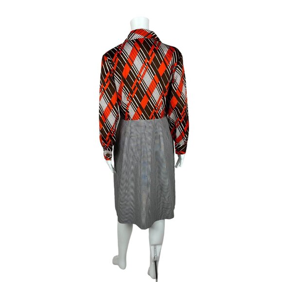 Vintage 70s Shirtdress Women's Large Secretary Striped Houndstooth 2 Piece Look - Picture 9 of 10